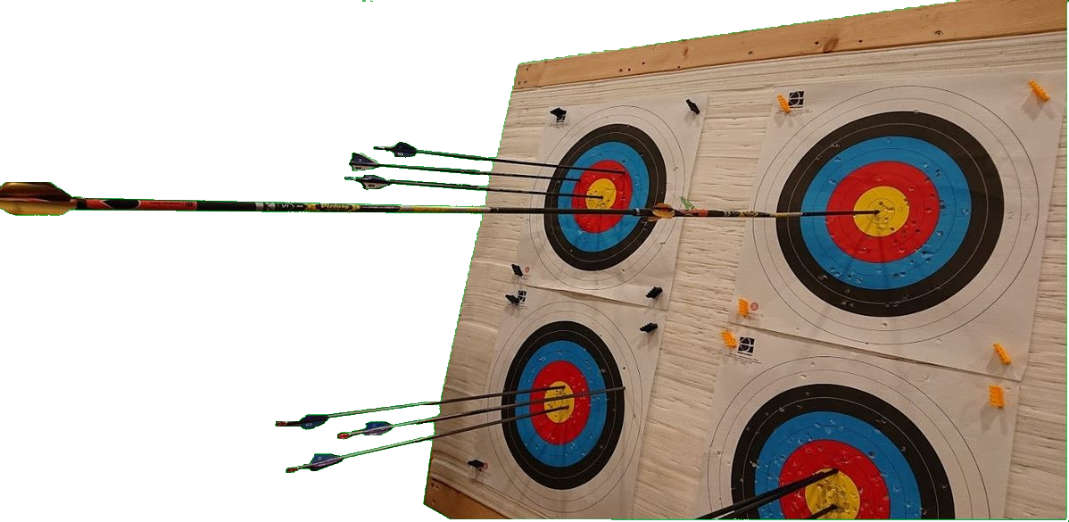 Four target faces with arrows in them