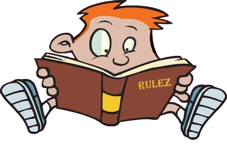 Cartoon figure reading a rule book