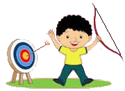 Cartoon figure holding a bow and an archery target